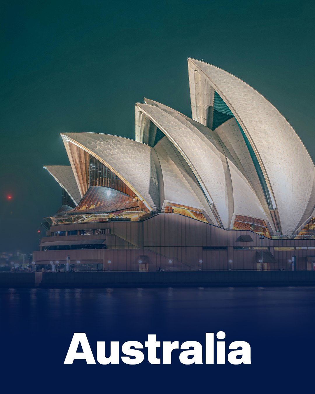 The glowing Sydney Opera House at night, highlighting study abroad opportunities in Australia with ASK Consultants.